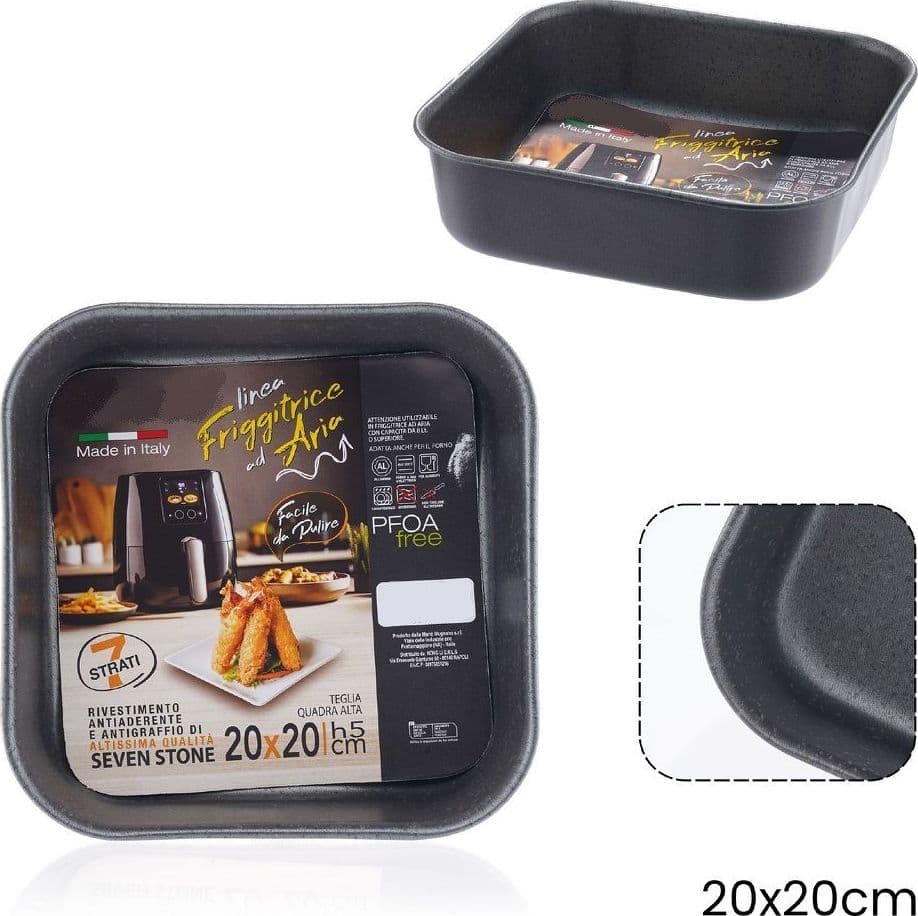 TEGLIA QUADRATA ALTA 20X20XH5CM PER FRIGGITRICE AD ARIA FORNO ANTIADERENTE ALLUMINIO 054057 in Accessori per friggitrici Trade Shop italia - Napoli, commercioVirtuoso.it