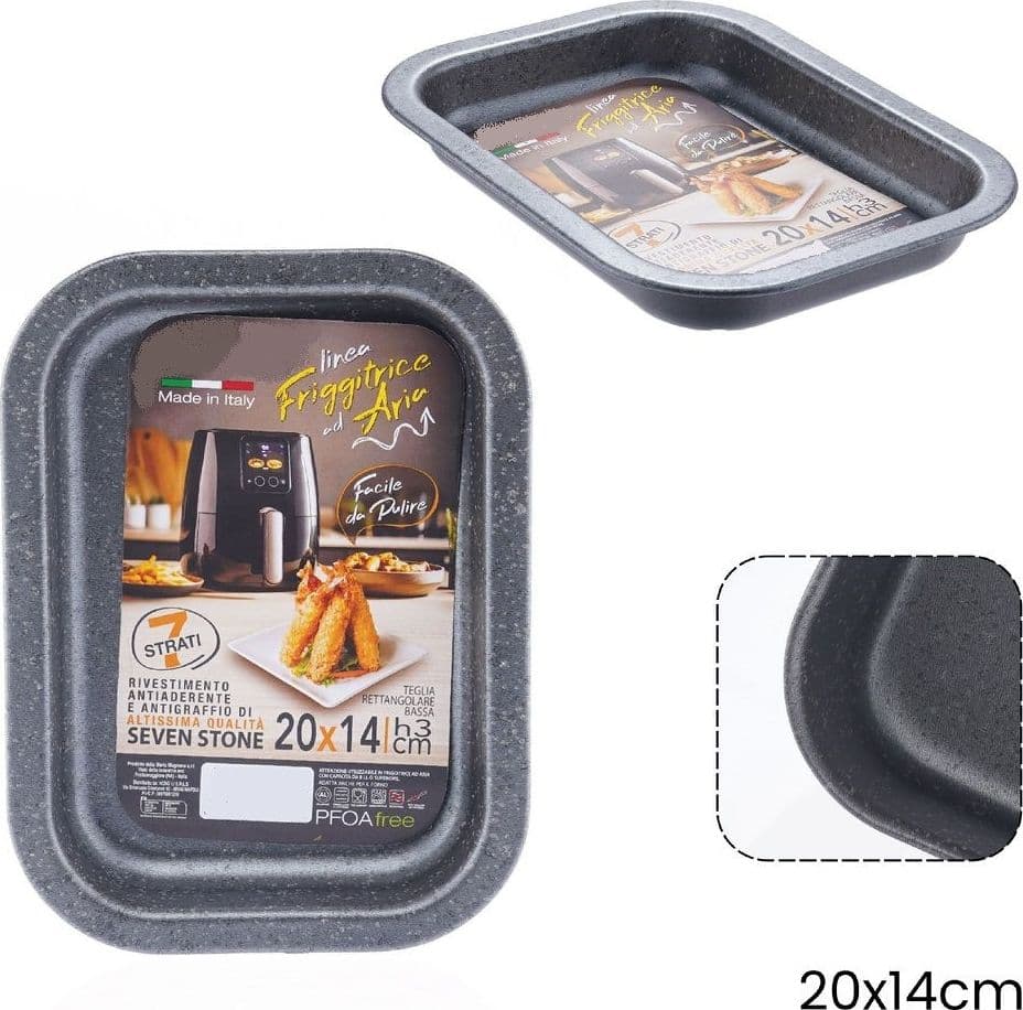 TEGLIA RETTANGOLARE BASSA 20X14XH3CM PER FRIGGITRICE AD ARIA FORNO ANTIADERENTE 054071 in Accessori per friggitrici Trade Shop italia - Napoli, commercioVirtuoso.it