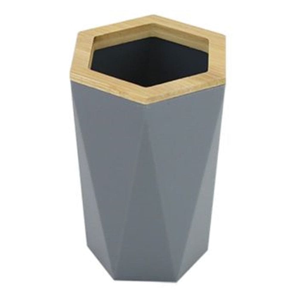 Bicchiere Porta Spazzolini A Cilindro Esagonale Geometrico Grigio Legno Da Bagno 10847