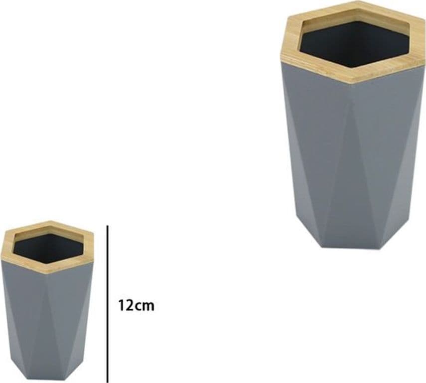 BICCHIERE PORTA SPAZZOLINI A CILINDRO ESAGONALE GEOMETRICO GRIGIO LEGNO DA BAGNO 10847 in Porta spazzolini Trade Shop italia - Napoli, commercioVirtuoso.it