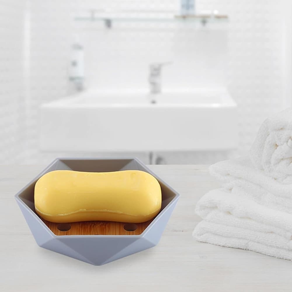 PIATTINO PORTA SAPONE SAPONETTA FORMA ESAGONALE GEOMETRICO GRIGIO LEGNO DA BAGNO 10848 in Portasapone Trade Shop italia - Napoli, commercioVirtuoso.it
