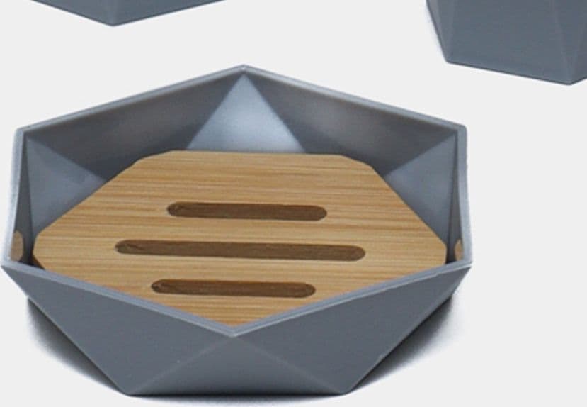PIATTINO PORTA SAPONE SAPONETTA FORMA ESAGONALE GEOMETRICO GRIGIO LEGNO DA BAGNO 10848 in Portasapone Trade Shop italia - Napoli, commercioVirtuoso.it