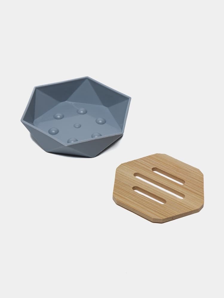 PIATTINO PORTA SAPONE SAPONETTA FORMA ESAGONALE GEOMETRICO GRIGIO LEGNO DA BAGNO 10848 in Portasapone Trade Shop italia - Napoli, commercioVirtuoso.it