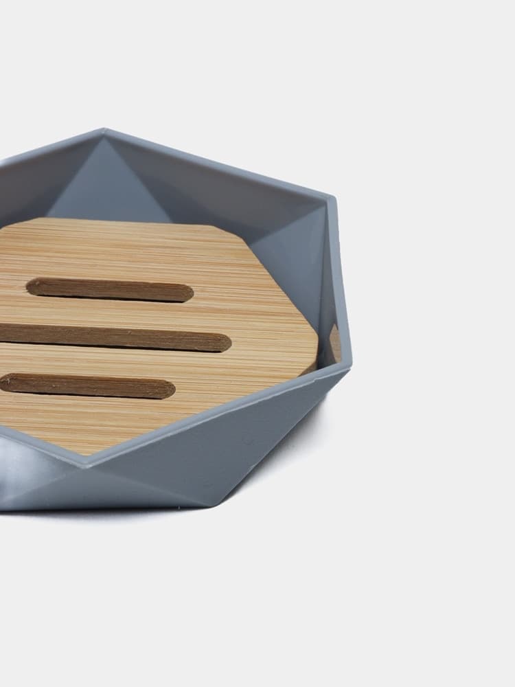 PIATTINO PORTA SAPONE SAPONETTA FORMA ESAGONALE GEOMETRICO GRIGIO LEGNO DA BAGNO 10848 in Portasapone Trade Shop italia - Napoli, commercioVirtuoso.it