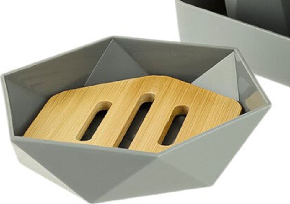 PIATTINO PORTA SAPONE SAPONETTA FORMA ESAGONALE GEOMETRICO GRIGIO LEGNO DA BAGNO 10848 in Portasapone Trade Shop italia - Napoli, commercioVirtuoso.it