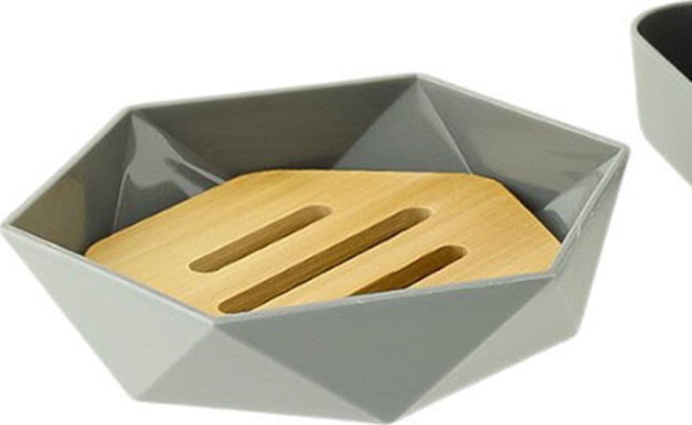 PIATTINO PORTA SAPONE SAPONETTA FORMA ESAGONALE GEOMETRICO GRIGIO LEGNO DA BAGNO 10848 in Portasapone Trade Shop italia - Napoli, commercioVirtuoso.it