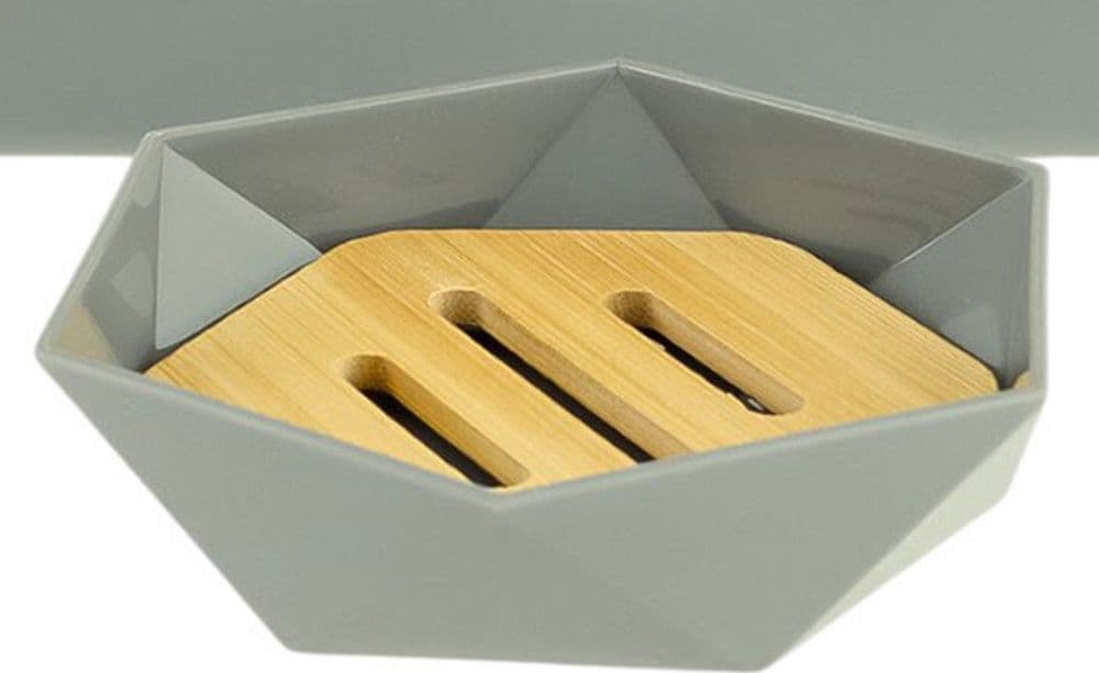 PIATTINO PORTA SAPONE SAPONETTA FORMA ESAGONALE GEOMETRICO GRIGIO LEGNO DA BAGNO 10848 in Portasapone Trade Shop italia - Napoli, commercioVirtuoso.it