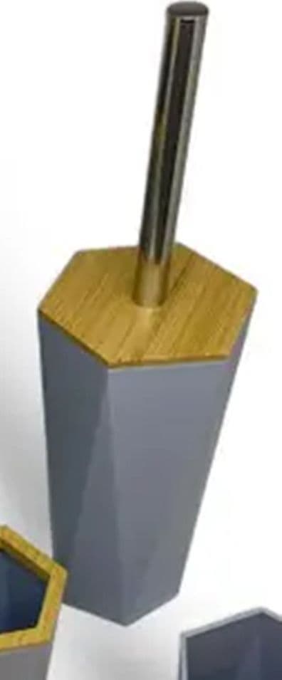 PORTA SCOPINO ESAGONALE GEOMETRICO GRIGIO LEGNO CON SCOPETTINO SPAZZOLONE WC BAGNO 10849 in Scopini e porta scopini Trade Shop italia - Napoli, commercioVirtuoso.it