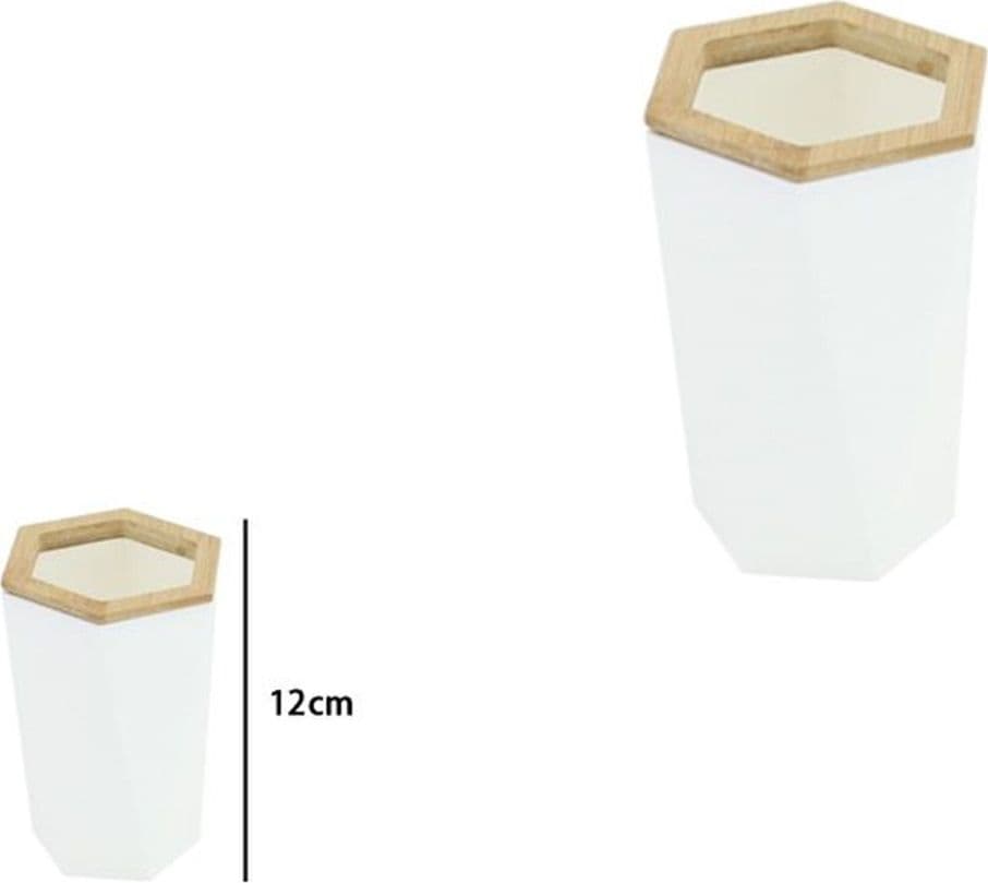 BICCHIERE PORTA SPAZZOLINI A CILINDRO ESAGONALE GEOMETRICO BIANCO LEGNO DA BAGNO 10837 in Porta spazzolini Trade Shop italia - Napoli, commercioVirtuoso.it
