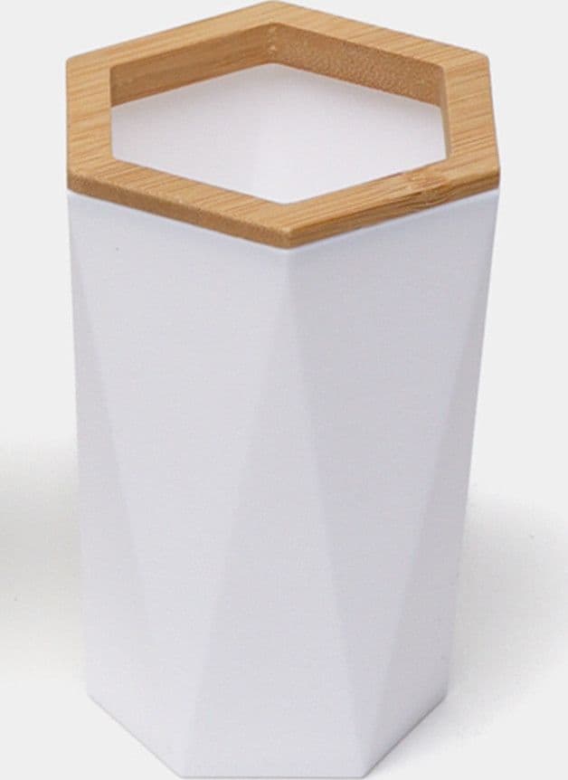 BICCHIERE PORTA SPAZZOLINI A CILINDRO ESAGONALE GEOMETRICO BIANCO LEGNO DA BAGNO 10837 in Porta spazzolini Trade Shop italia - Napoli, commercioVirtuoso.it
