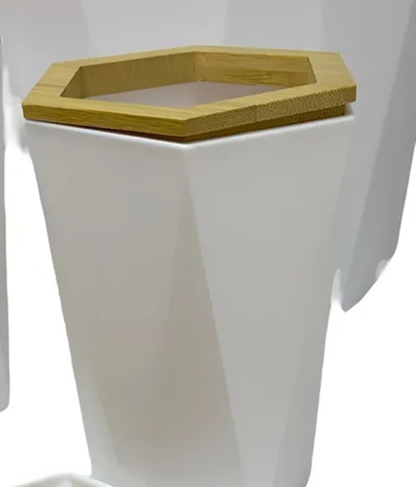 BICCHIERE PORTA SPAZZOLINI A CILINDRO ESAGONALE GEOMETRICO BIANCO LEGNO DA BAGNO 10837 in Porta spazzolini Trade Shop italia - Napoli, commercioVirtuoso.it