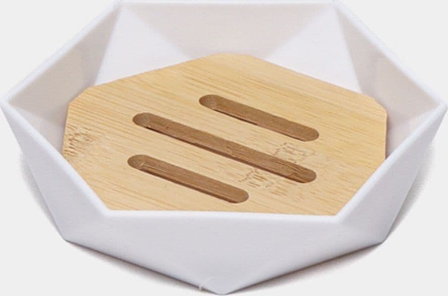 PIATTINO PORTA SAPONE SAPONETTA FORMA ESAGONALE GEOMETRICO BIANCO LEGNO DA BAGNO 10838 in Portasapone Trade Shop italia - Napoli, commercioVirtuoso.it