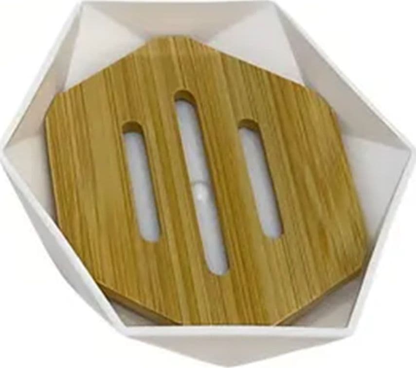 PIATTINO PORTA SAPONE SAPONETTA FORMA ESAGONALE GEOMETRICO BIANCO LEGNO DA BAGNO 10838 in Portasapone Trade Shop italia - Napoli, commercioVirtuoso.it