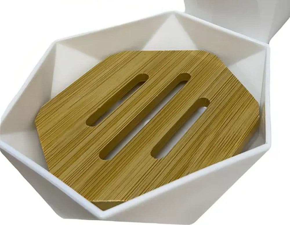 PIATTINO PORTA SAPONE SAPONETTA FORMA ESAGONALE GEOMETRICO BIANCO LEGNO DA BAGNO 10838 in Portasapone Trade Shop italia - Napoli, commercioVirtuoso.it