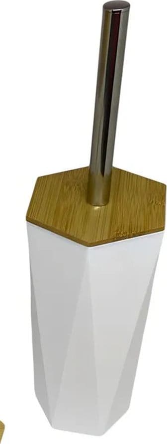 PORTA SCOPINO ESAGONALE GEOMETRICO BIANCO LEGNO CON SCOPETTINO SPAZZOLONE WC BAGNO 10839 in Scopini e porta scopini Trade Shop italia - Napoli, commercioVirtuoso.it