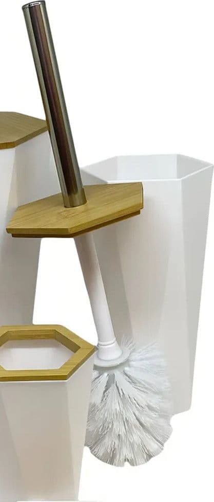 PORTA SCOPINO ESAGONALE GEOMETRICO BIANCO LEGNO CON SCOPETTINO SPAZZOLONE WC BAGNO 10839 in Scopini e porta scopini Trade Shop italia - Napoli, commercioVirtuoso.it