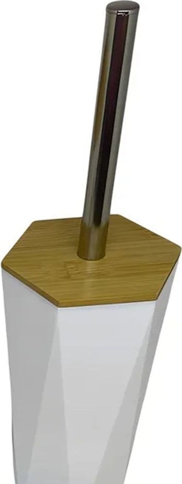 PORTA SCOPINO ESAGONALE GEOMETRICO BIANCO LEGNO CON SCOPETTINO SPAZZOLONE WC BAGNO 10839 in Scopini e porta scopini Trade Shop italia - Napoli, commercioVirtuoso.it
