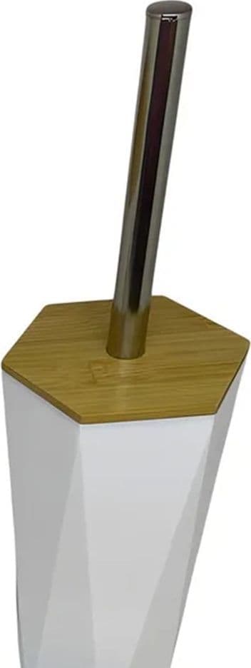 PORTA SCOPINO ESAGONALE GEOMETRICO BIANCO LEGNO CON SCOPETTINO SPAZZOLONE WC BAGNO 10839 in Scopini e porta scopini Trade Shop italia - Napoli, commercioVirtuoso.it