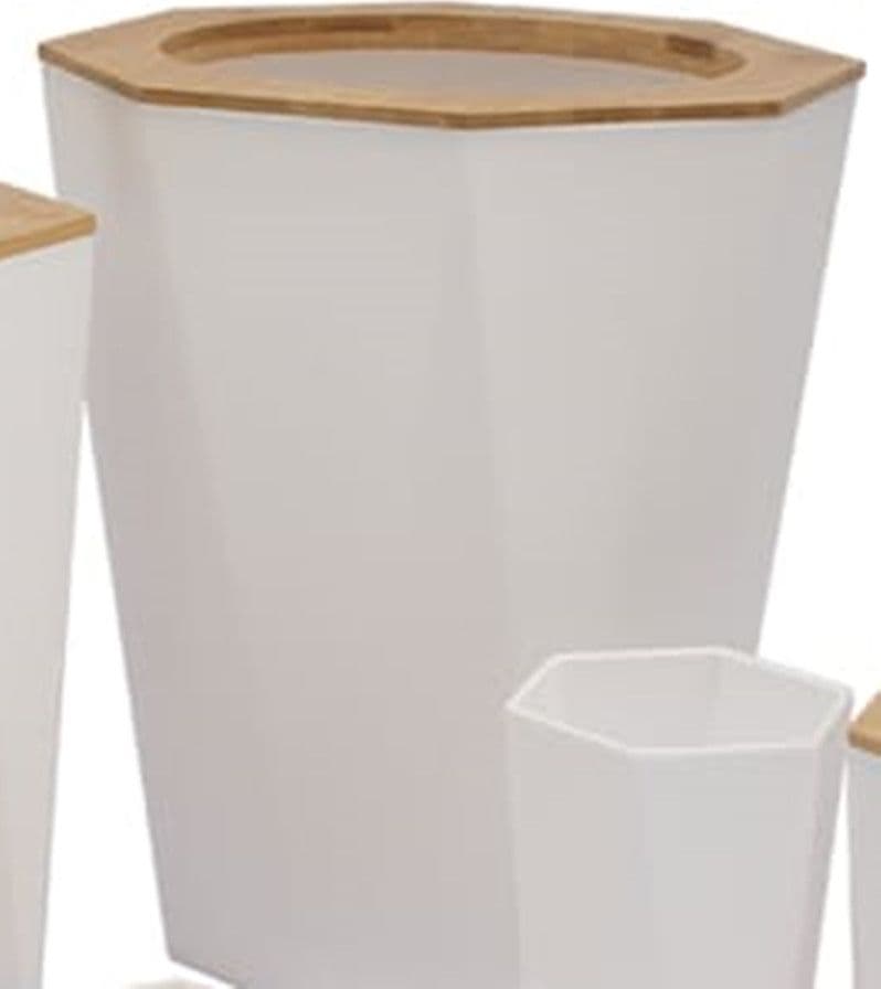 PATTUMIERA CESTINO SPAZZATURA A CILINDRO ESAGONALE GEOMETRICO BIANCO LEGNO DA BAGNO 10840 in Pattumiere da bagno Trade Shop italia - Napoli, commercioVirtuoso.it