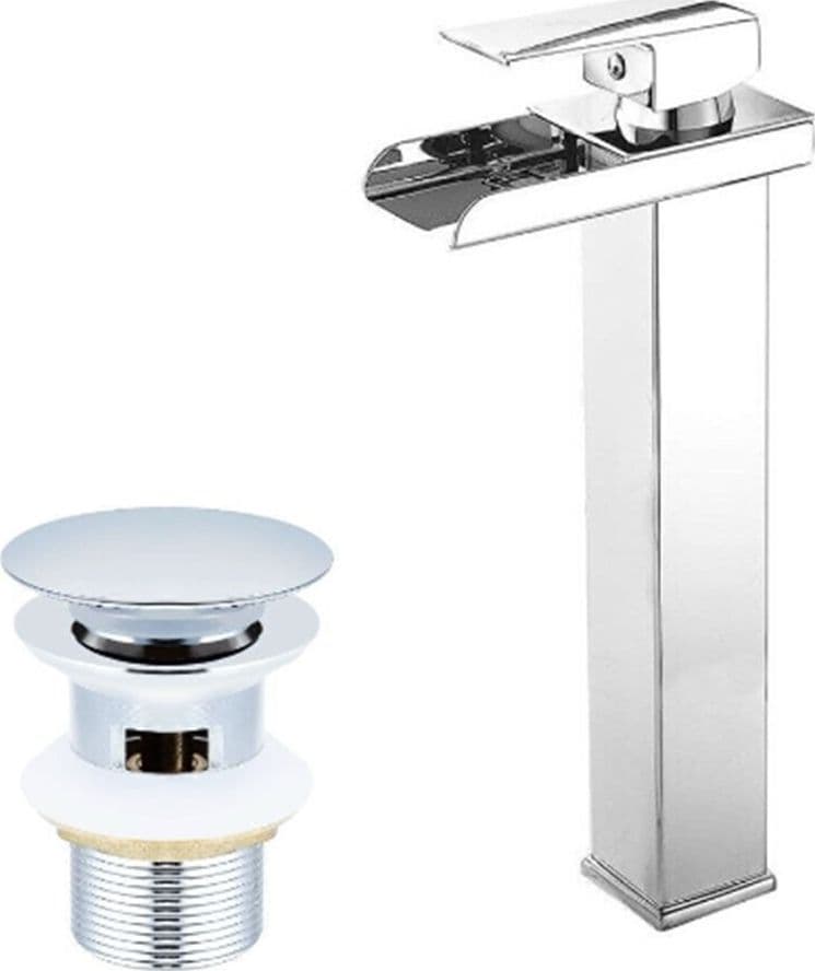 RUBINETTO MISCELATORE PER LAVABO BAGNO A CASCATA CON PILETTA ACCIAIO CROMATO 87397 in Rubinetti per lavandini bagno Trade Shop italia - Napoli, commercioVirtuoso.it