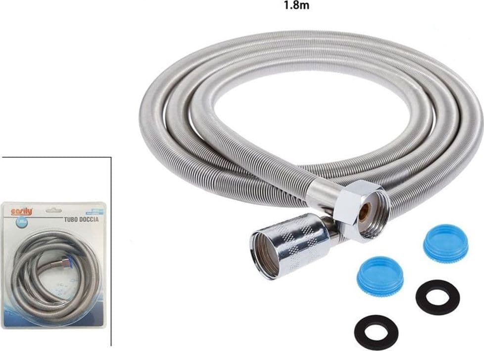 TUBO FLESSIBILE DOCCIA SOFFIONE DOCCINO VASCA BAGNO 1.8MT ANTIPIEGA ACCIAIO CROMATO 69228 in Flessibili doccia Trade Shop italia - Napoli, commercioVirtuoso.it