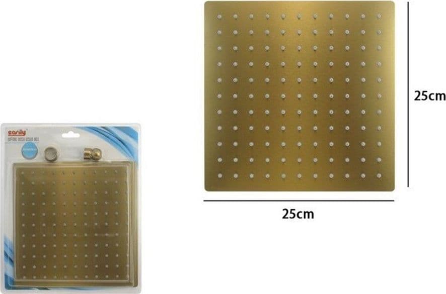 SOFFIONE DOCCIA ULTRA SLIM QUADRATO 25X25CM ORO SATINATO ATTACCO UNIVERSALE ½ BAGNO 87882 in Docce fisse Trade Shop italia - Napoli, commercioVirtuoso.it