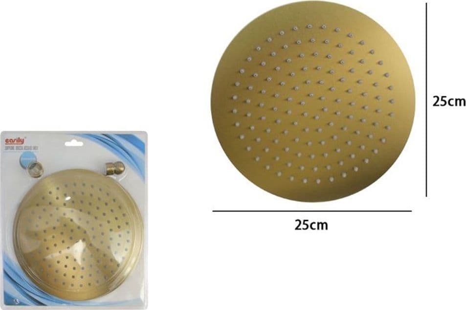 SOFFIONE DOCCIA ULTRA SLIM ROTONDO Ø25CM ORO SATINATO ATTACCO UNIVERSALE ½ BAGNO 87884 in Docce fisse Trade Shop italia - Napoli, commercioVirtuoso.it