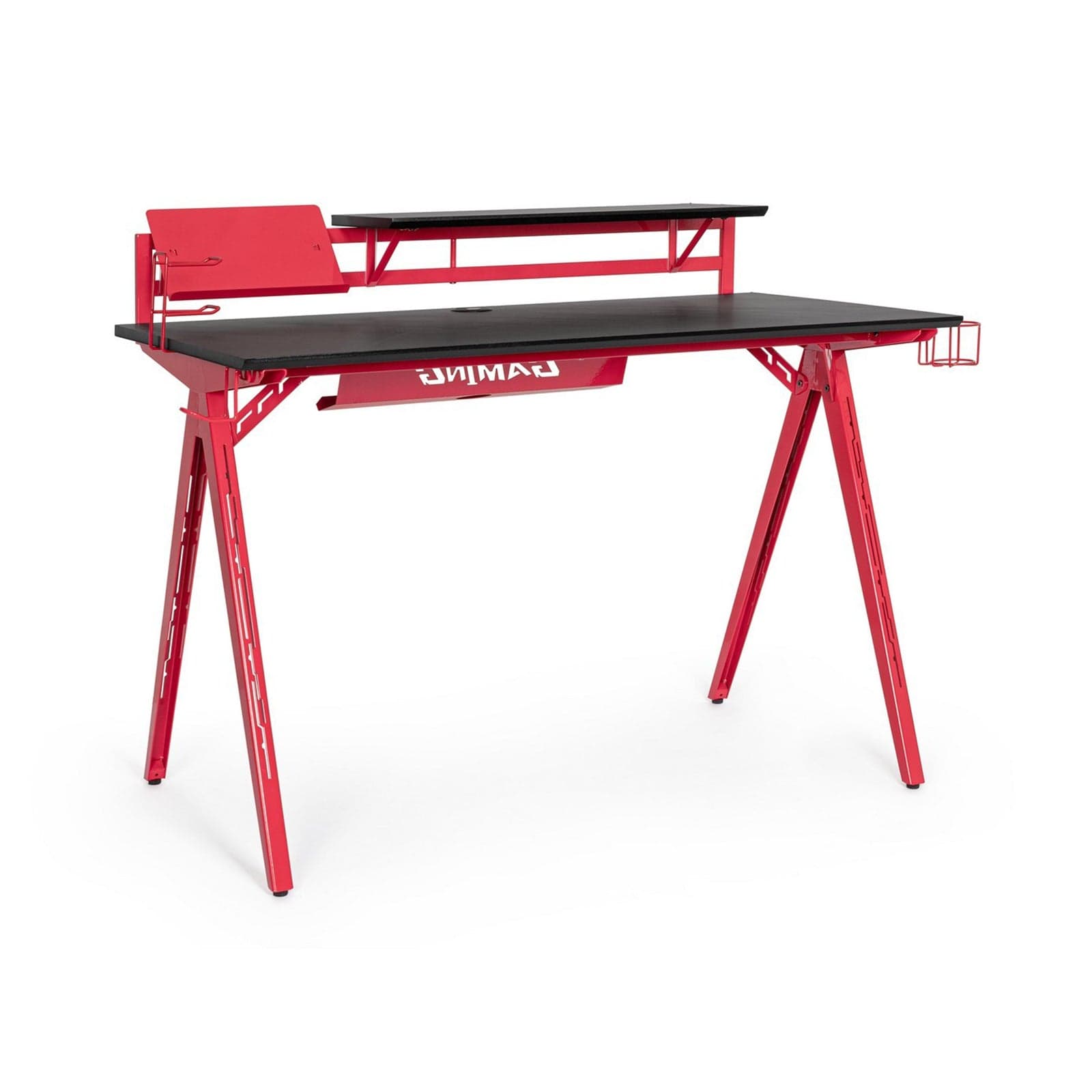 Scrivania da gaming, color rosso e nero, in acciaio resistente - 21