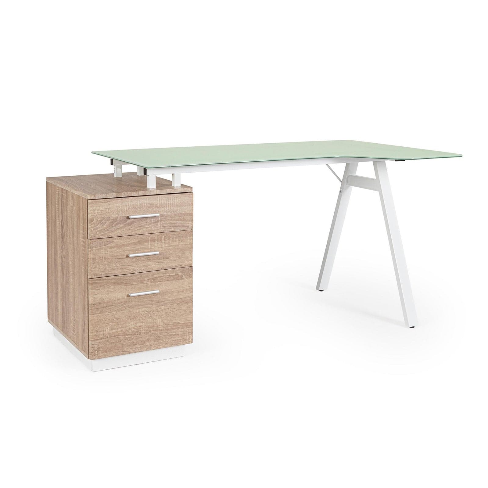 Scrivania "Charlie" ad angolo, con cassettiera, piano in vetro, da 150.5 x 80 x 75h cm - 22