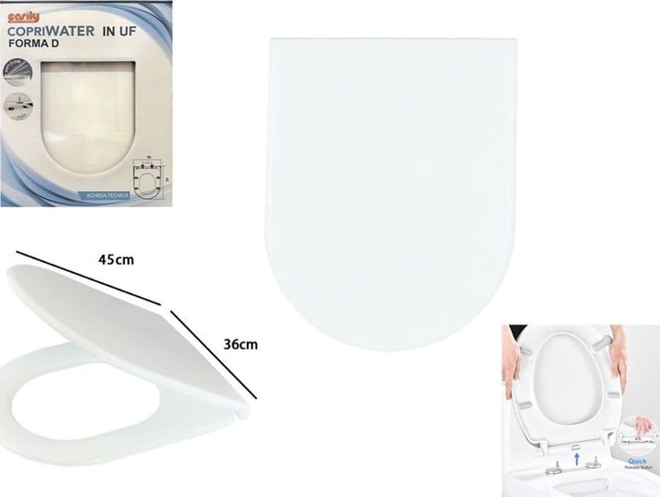 COPRIWATER UF UNIVERSALE SEDILE WC BIANCO WATER BAGNO FORMA D CHIUSURA AMMORTIZZATA 87645 in Sedili WC Trade Shop italia - Napoli, commercioVirtuoso.it