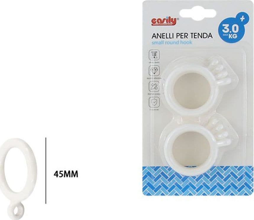 SET 8 PZ ANELLI GANCIO AD ANELLO PER TENDE IN PLASTICA DA 45 MM BIANCO TONDI BAGNO 87352 in Anelli Trade Shop italia - Napoli, commercioVirtuoso.it