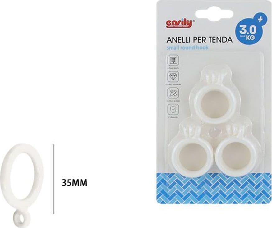 SET 9 PZ ANELLI GANCIO AD ANELLO PER TENDE IN PLASTICA DA 35 MM BIANCO TONDI BAGNO 87353 in Anelli Trade Shop italia - Napoli, commercioVirtuoso.it