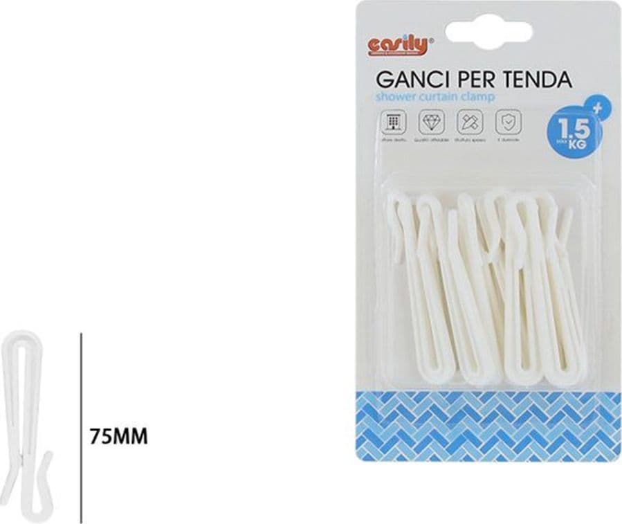 SET GANCI PER TENDE A PIEGHE REGOLABILE IN PLASTICA BIANCHE LUNGO 75 MM CASA BAGNO 87354 in Fermatende e raccogli tenda Trade Shop italia - Napoli, commercioVirtuoso.it