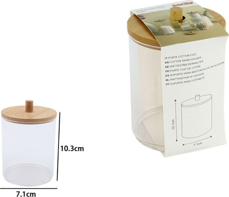 CONTENITORE PORTA COTTON FIOC ORGANIZER TRASPARENTE CON COPERCHIO IN LEGNO 7.1X10.3CM 10821 in Contenitori per cosmetici Trade Shop italia - Napoli, commercioVirtuoso.it