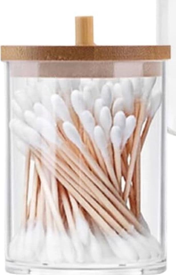 CONTENITORE PORTA COTTON FIOC ORGANIZER TRASPARENTE CON COPERCHIO IN LEGNO 7.1X10.3CM 10821 in Contenitori per cosmetici Trade Shop italia - Napoli, commercioVirtuoso.it