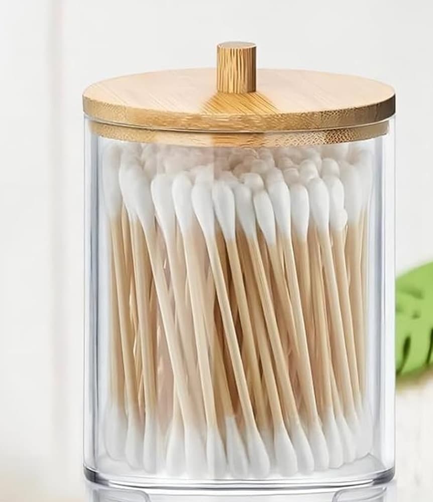 CONTENITORE PORTA COTTON FIOC ORGANIZER TRASPARENTE CON COPERCHIO IN LEGNO 7.1X10.3CM 10821 in Contenitori per cosmetici Trade Shop italia - Napoli, commercioVirtuoso.it