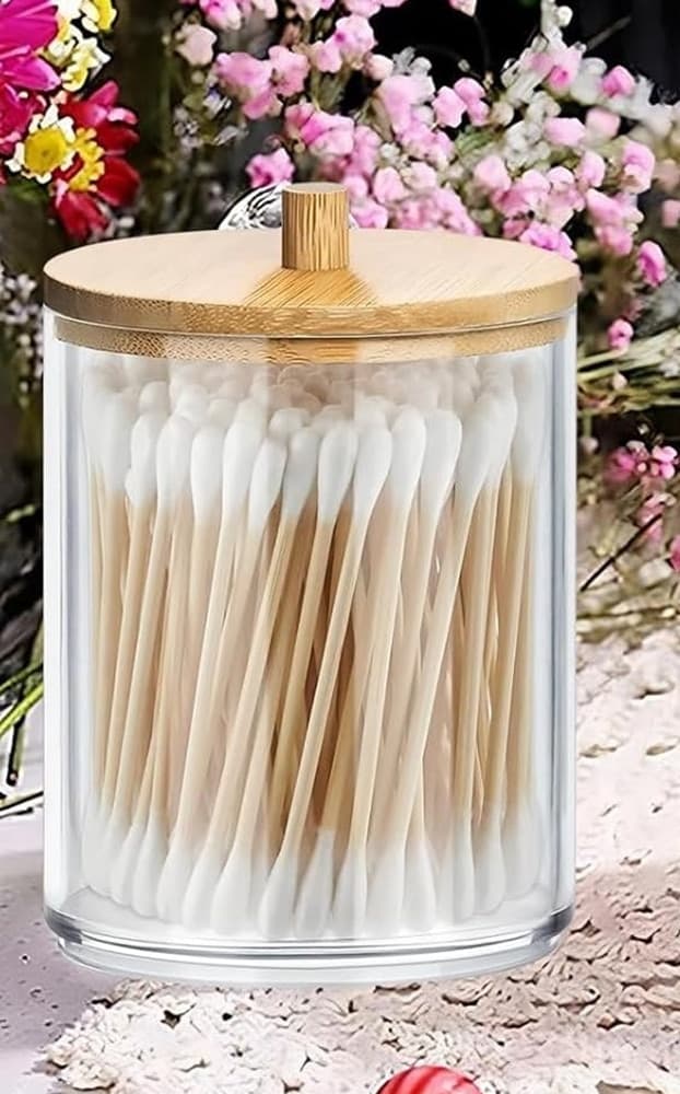 CONTENITORE PORTA COTTON FIOC ORGANIZER TRASPARENTE CON COPERCHIO IN LEGNO 7.1X10.3CM 10821 in Contenitori per cosmetici Trade Shop italia - Napoli, commercioVirtuoso.it