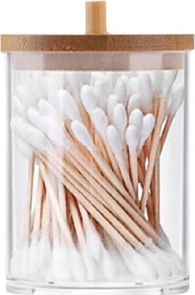 CONTENITORE PORTA COTTON FIOC ORGANIZER TRASPARENTE CON COPERCHIO IN LEGNO 7.1X10.3CM 10821 in Contenitori per cosmetici Trade Shop italia - Napoli, commercioVirtuoso.it