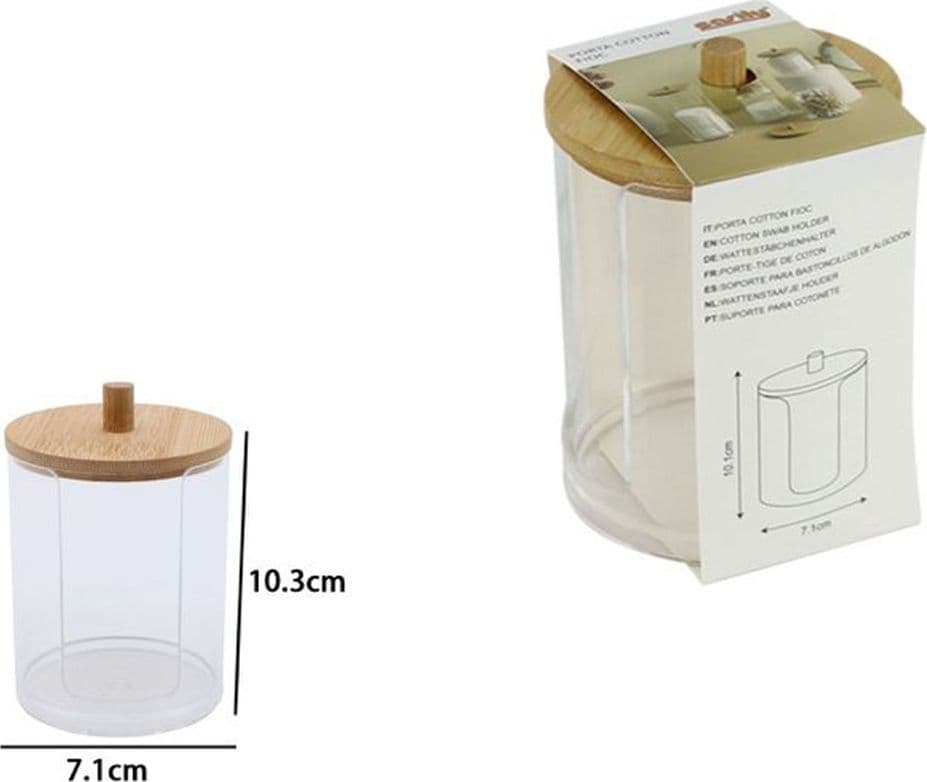 CONTENITORE PORTA DISCHETTI STRUCCANTI TRASPARENTE CON COPERCHIO IN LEGNO 7.1X10.3CM 10822 in Contenitori per cosmetici Trade Shop italia - Napoli, commercioVirtuoso.it