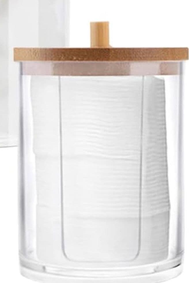 CONTENITORE PORTA DISCHETTI STRUCCANTI TRASPARENTE CON COPERCHIO IN LEGNO 7.1X10.3CM 10822 in Contenitori per cosmetici Trade Shop italia - Napoli, commercioVirtuoso.it