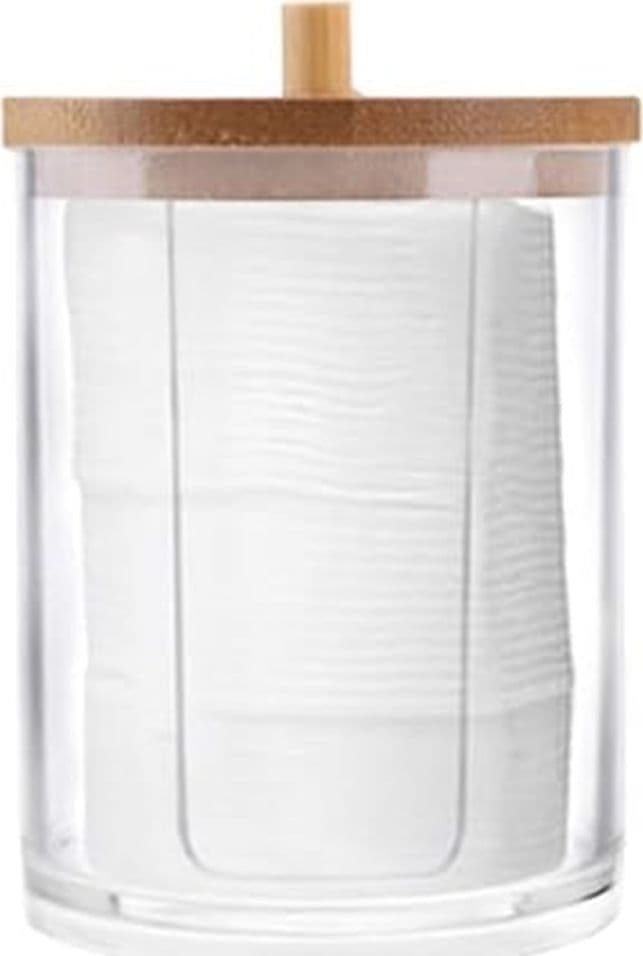 CONTENITORE PORTA DISCHETTI STRUCCANTI TRASPARENTE CON COPERCHIO IN LEGNO 7.1X10.3CM 10822 in Contenitori per cosmetici Trade Shop italia - Napoli, commercioVirtuoso.it