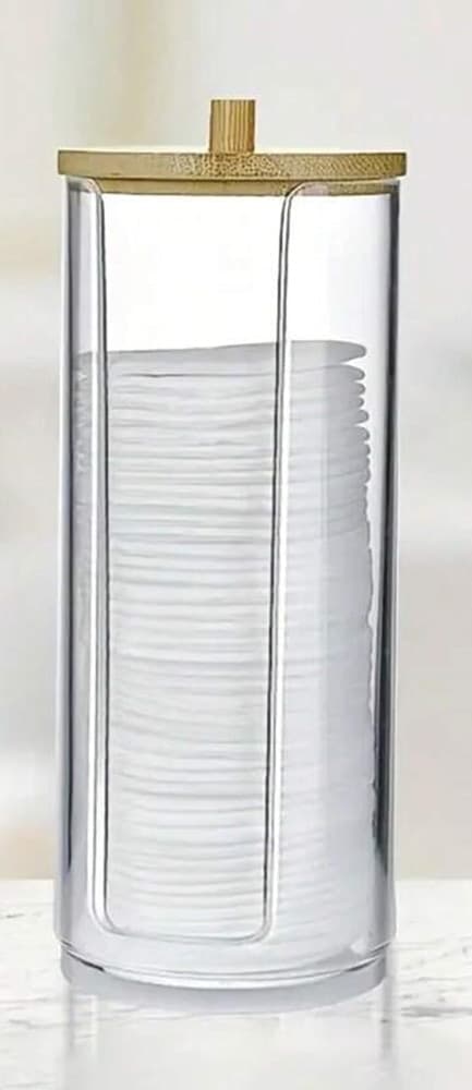 DISPENSER PORTA DISCHETTI STRUCCANTI TRASPARENTE CON COPERCHIO IN LEGNO 7.5X18.6CM 10824 in Contenitori per cosmetici Trade Shop italia - Napoli, commercioVirtuoso.it