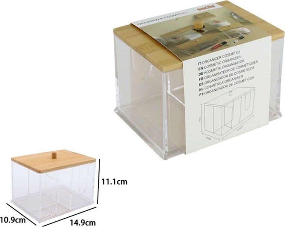 ORGANIZER PER COSMETICI TOELETTA A SCOMPARTI TRASPARENTE CON COPERCHIO IN LEGNO 10825 in Vassoi da toletta Trade Shop italia - Napoli, commercioVirtuoso.it