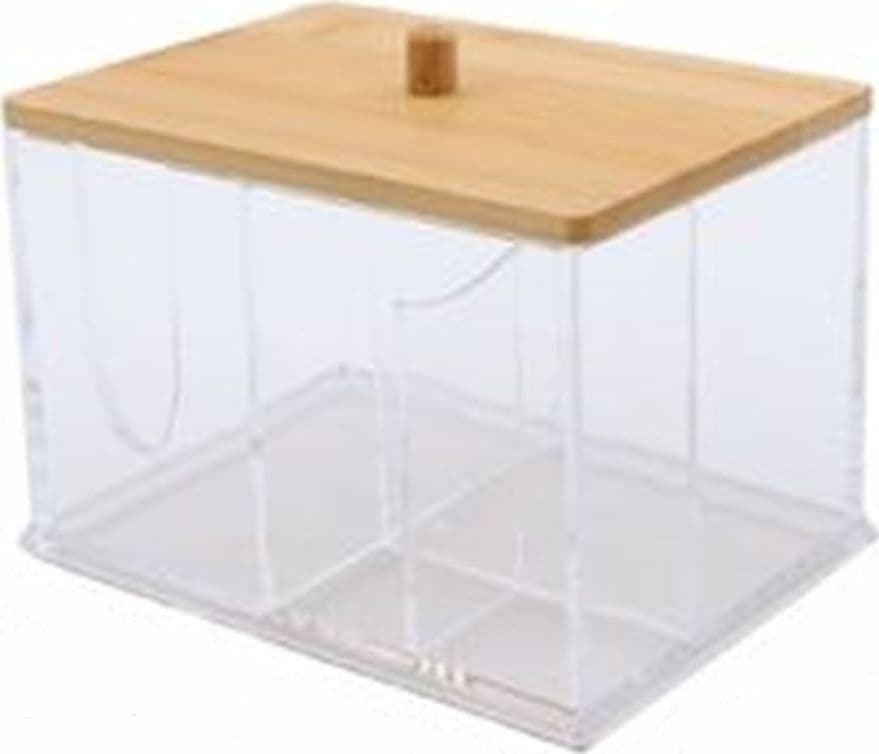 ORGANIZER PER COSMETICI TOELETTA A SCOMPARTI TRASPARENTE CON COPERCHIO IN LEGNO 10825
