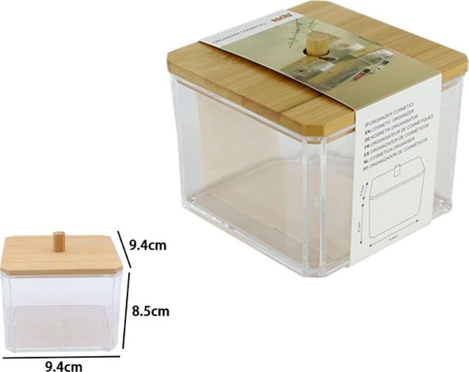 CONTENITORE ORGANIZER COSMETICI TOELETTA QUADRATO TRASPARENTE CON COPERCHIO IN LEGNO 10826 in Scatole Trade Shop italia - Napoli, commercioVirtuoso.it