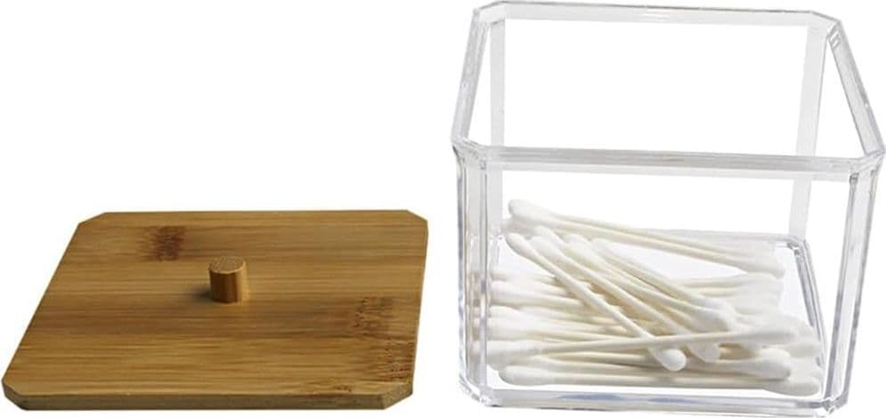 CONTENITORE ORGANIZER COSMETICI TOELETTA QUADRATO TRASPARENTE CON COPERCHIO IN LEGNO 10826 in Scatole Trade Shop italia - Napoli, commercioVirtuoso.it