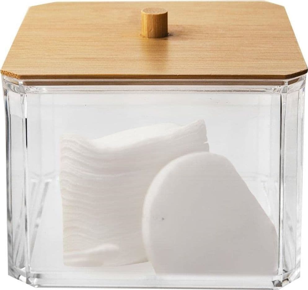 CONTENITORE ORGANIZER COSMETICI TOELETTA QUADRATO TRASPARENTE CON COPERCHIO IN LEGNO 10826 in Scatole Trade Shop italia - Napoli, commercioVirtuoso.it