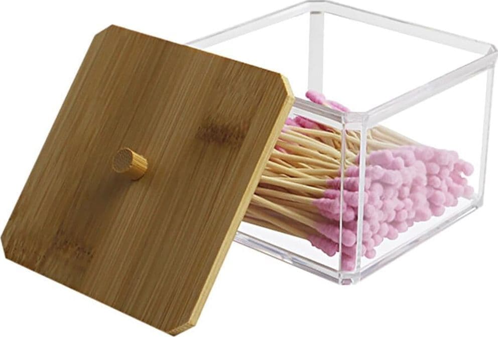 CONTENITORE ORGANIZER COSMETICI TOELETTA QUADRATO TRASPARENTE CON COPERCHIO IN LEGNO 10826 in Scatole Trade Shop italia - Napoli, commercioVirtuoso.it