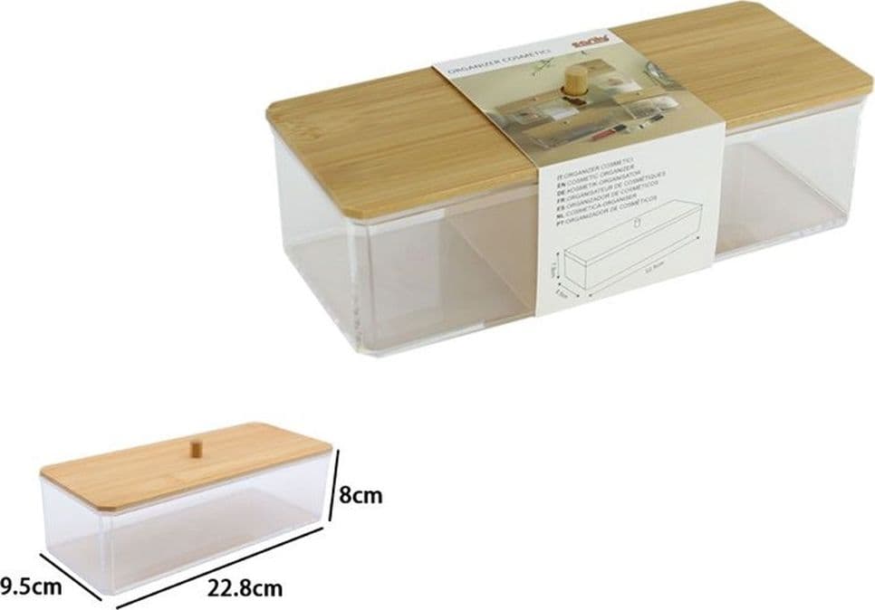CONTENITORE ORGANIZER PER COSMETICI PORTATRUCCHI TRASPARENTE CON COPERCHIO IN LEGNO 10828 in Contenitori per cosmetici Trade Shop italia - Napoli, commercioVirtuoso.it