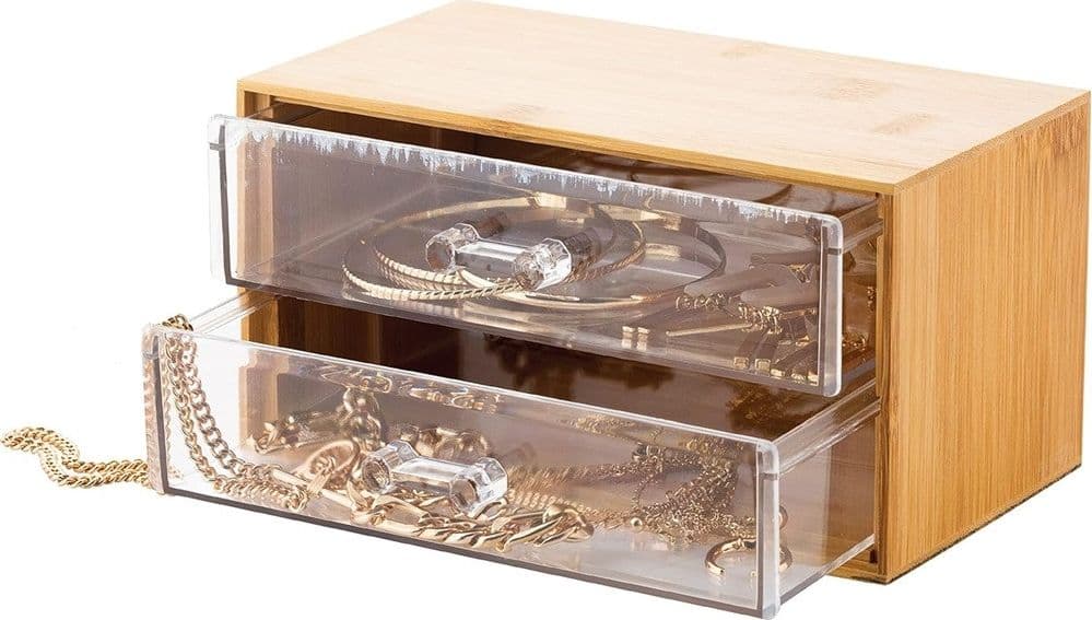 PORTA GIOIELLI COSMETICI CON 2 CASSETTI ORGANIZZATORE CASA IN LEGNO 19X11.7X9.6 CM 10829 in Contenitori per cosmetici Trade Shop italia - Napoli, commercioVirtuoso.it